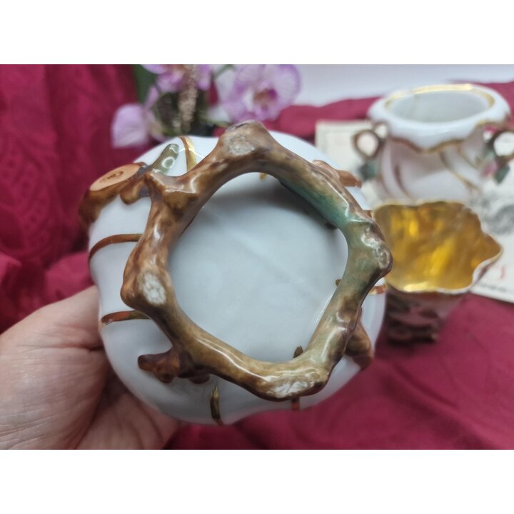 Juego de Té Antiguo de Porcelana, Conjunto Tête à Tête 3 Piezas para Restauración, Siglo XIX Estilo Rococó Tetera Azucarera Taza