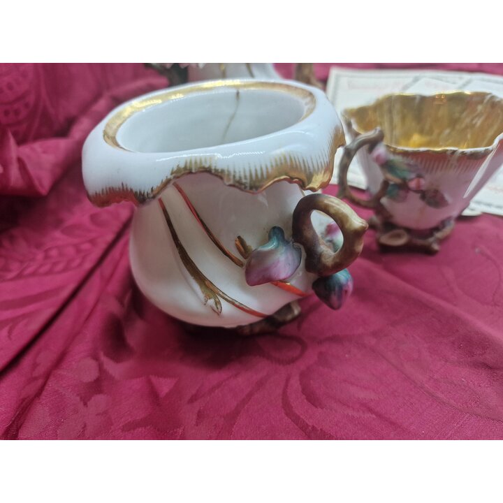 Antikes Porzellan Teeservice Tête à Tête, 3 Teile zur Restauration, 19 Jahrhundert Rokoko Teekanne Zuckerdose Tasse