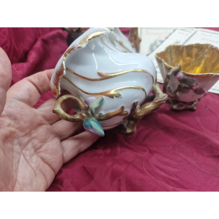 Juego de Té Antiguo de Porcelana, Conjunto Tête à Tête 3 Piezas para Restauración, Siglo XIX Estilo Rococó Tetera Azucarera Taza