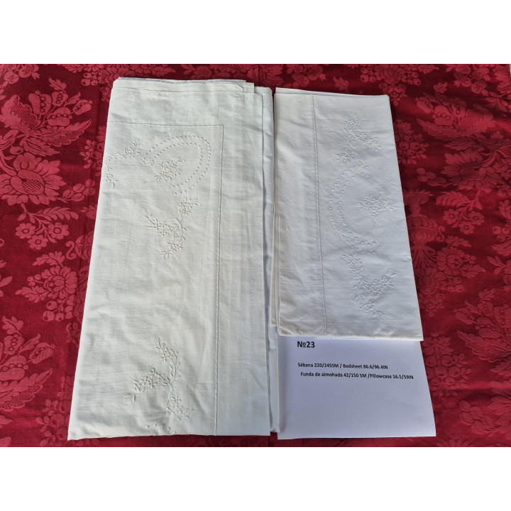Parure de Lit Française Vintage Brodée Main 1910