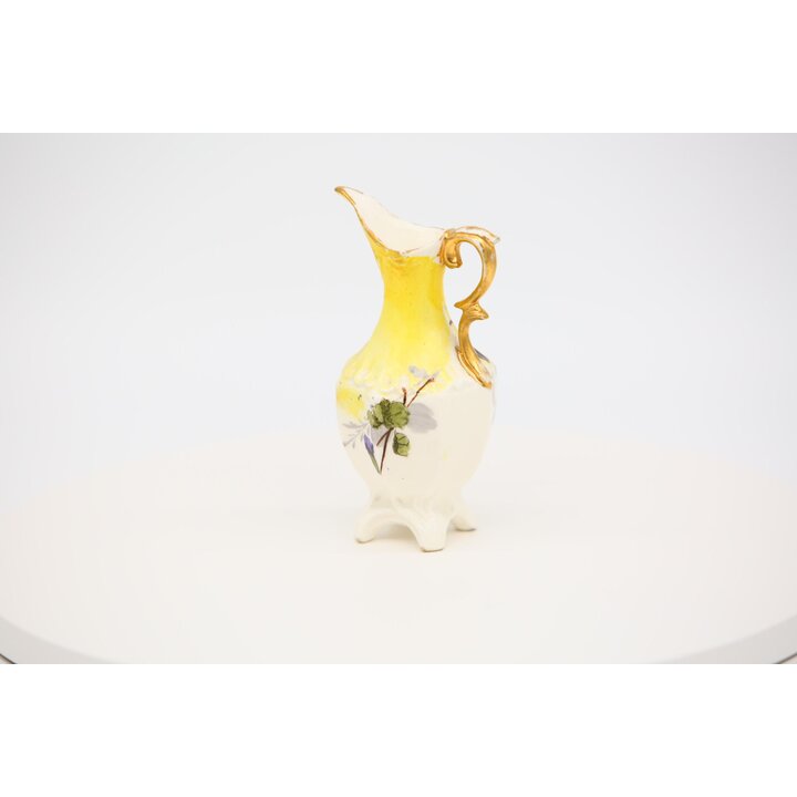 Jarro miniatura de cerâmica pintado à mão com flores, época 1930-1950