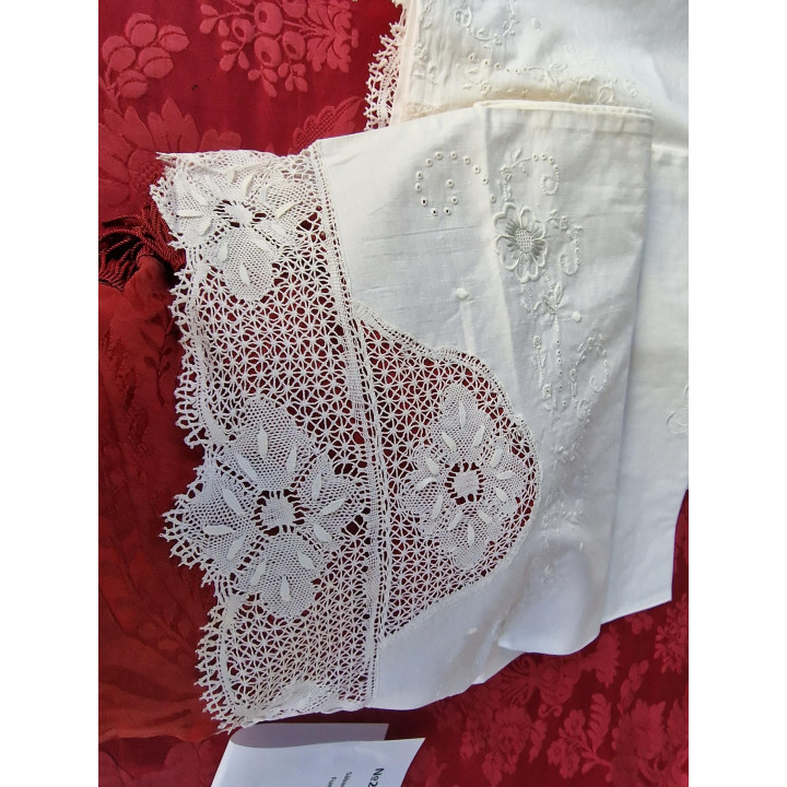Parure de lit ancienne dot française 1910 | Broderie main