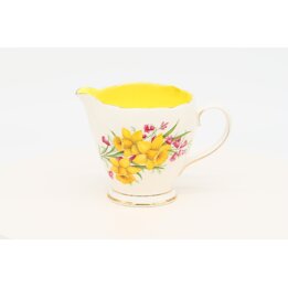 Jarra de Leite e Creme Vintage, Old Royal Bone China, Narcisos Amarelos, Porcelana Fina de Inglaterra, 9.5cm Presente de Páscoa