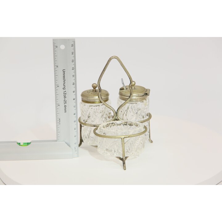 Vintage Gewürzset 1960er und Metallständer - Pressglas Mid Century