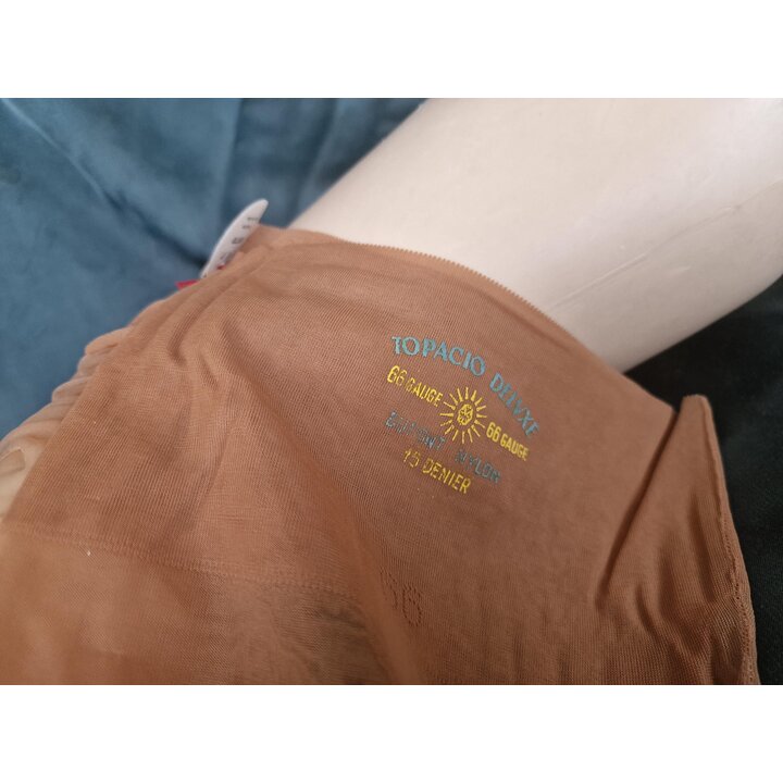 Pończochy Vintage ze Szwem Nylon Lata 60, Medias Topacio Deluxe 66 Przezroczyste ze Wzmocnioną Piętą, Nowe w Opakowaniu Rozmiar 