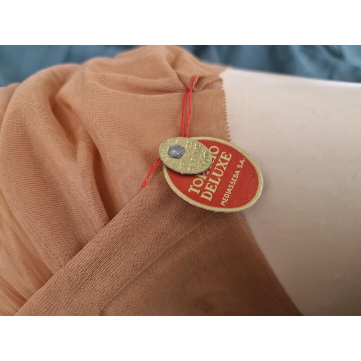 Vintage Naadkousen Nylon Jaren 60, Medias Topacio Deluxe 66 Fully Fashioned Kousen met Versterkte Hiel, Nieuw in Verpakking Maat