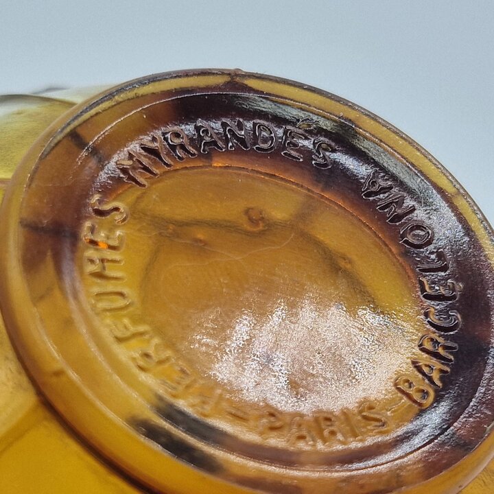Флакон для духов Арт Деко Винтажная бутылочка, Mirandes Париж Барселона, Граненое стекло Соты, Коллекционный туалетный прибор 19