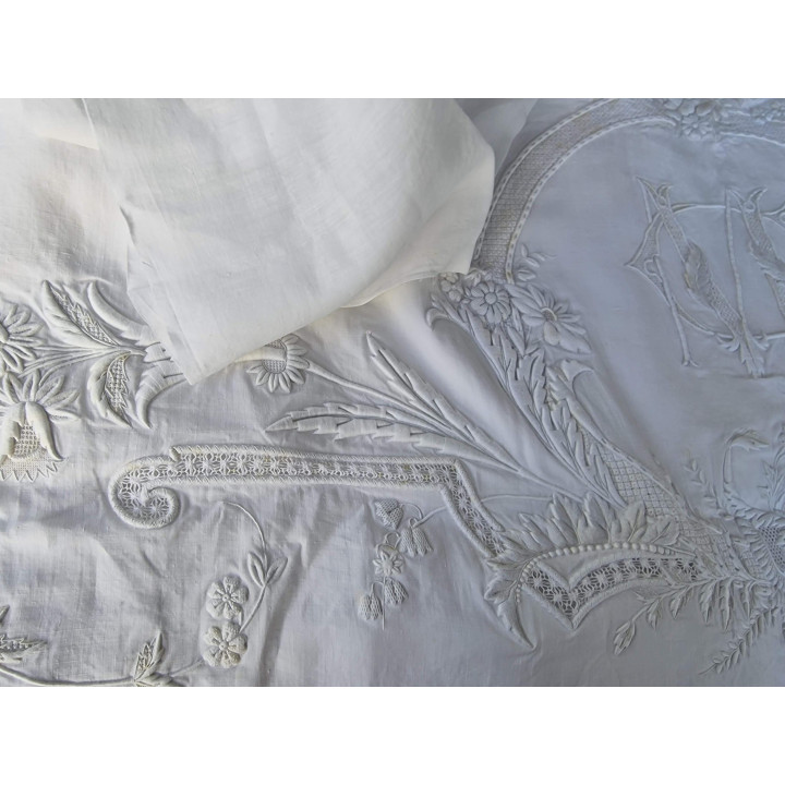 1910年代 アンティーク フランス製リネン 寝具セット 手刺繍