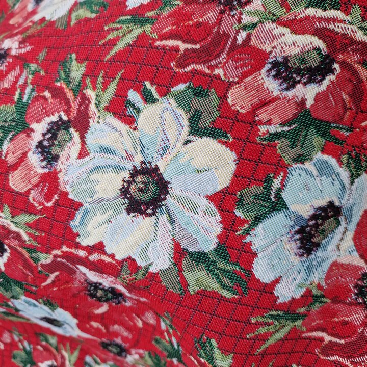Tissu Jacquard Fleuri, Tapisserie de Coton Vintage, Motif Anemone Coquelicot, Largeur 250 cm 98 in, Vendu au Metre, Tissu Ameubl
