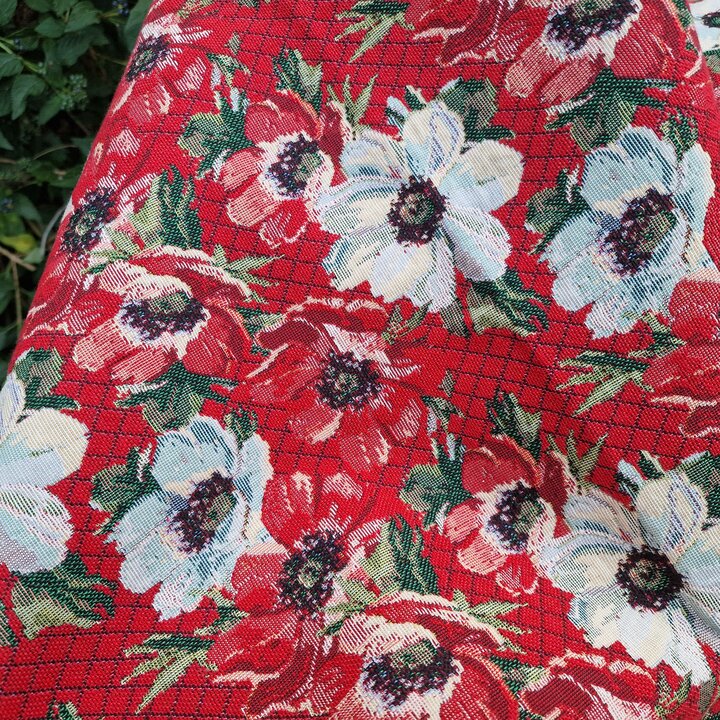 Tissu Jacquard Fleuri, Tapisserie de Coton Vintage, Motif Anemone Coquelicot, Largeur 250 cm 98 in, Vendu au Metre, Tissu Ameubl