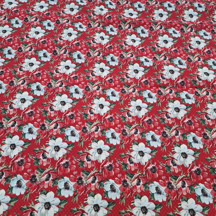 Floral Jacquard Fabric, Vintage Cotton Tapestry Textile, Poppy Anemone Pattern, Width 250 cm 98 in, Sold by Meter, Upholstery Ma