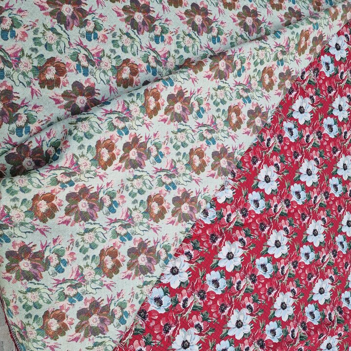 Tecido Jacquard Floral, Tapeçaria de Algodao Vintage, Padrao de Papoulas e Anemonas, Largura 250 cm 98 in, Vendido por Metro
