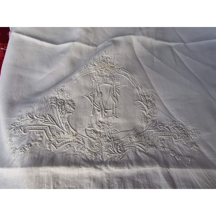 1910年代 アンティーク フランス製リネン 寝具セット 手刺繍
