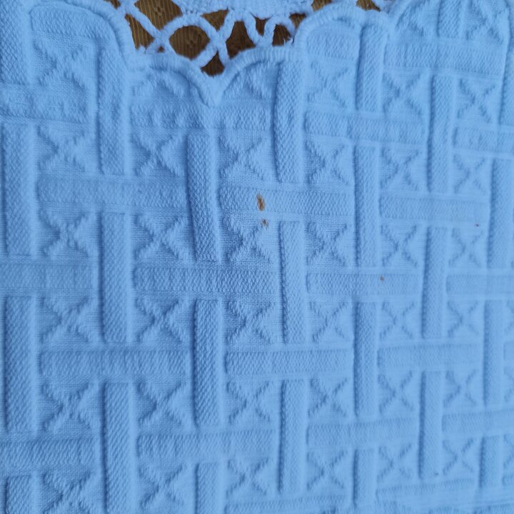 Colcha Jacquard Branca Antiga, Cobertor Matelasse de Algodao com Renda de Bilros Feita a Mao, 200x240 cm, Textil do Seculo XIX