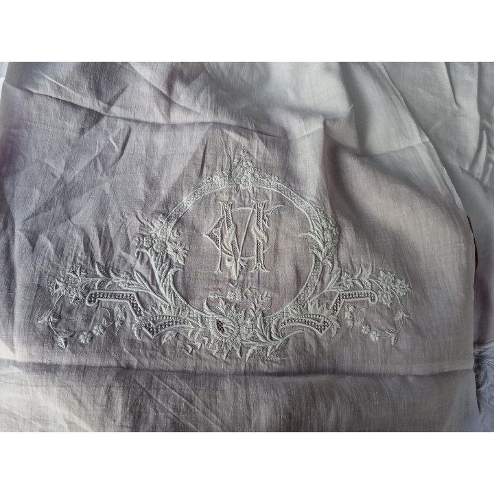 1910年代 アンティーク フランス製リネン 寝具セット 手刺繍
