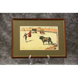 Stampa Incorniciata della Corrida, Laboratorio R. Serrano Valencia, Riproduzione Vintage di Tauromachia, Anni 1990, Arredo Studi