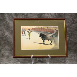 Gravure de Corrida Encadrée, Atelier R. Serrano Valencia, Reproduction Vintage de Tauromachie, Années 1990, Décoration de Bureau