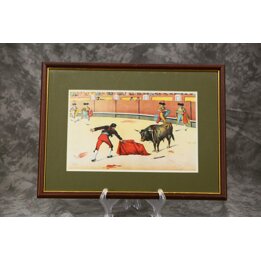 Stampa Incorniciata della Corrida, Laboratorio R. Serrano Valencia, Riproduzione Vintage di Tauromachia, Anni 1990, Arredo Studi