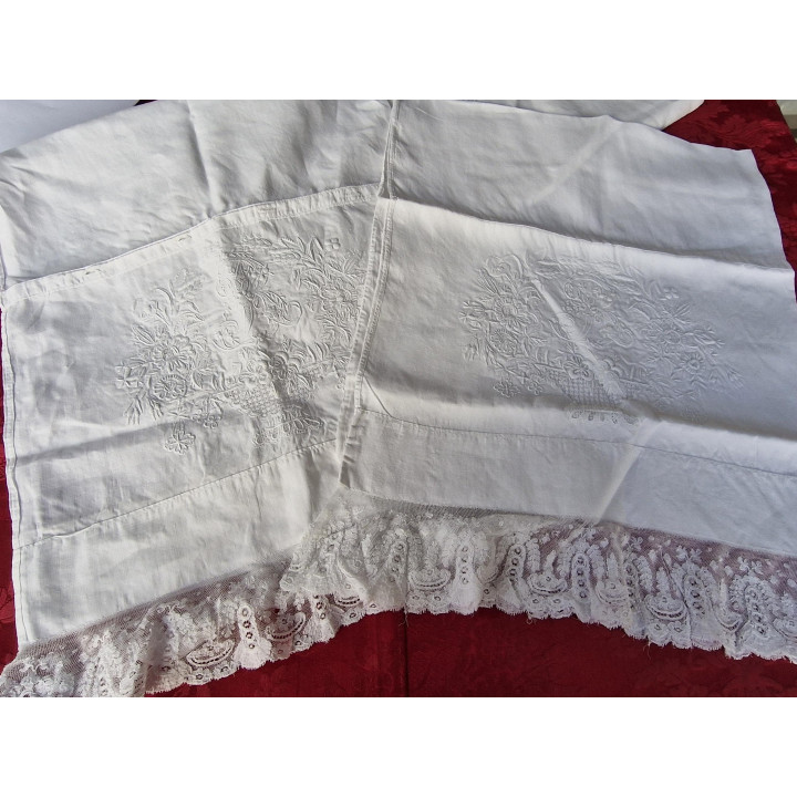 Antikes französisches Leinen-Bettwäsche-Set um 1900
