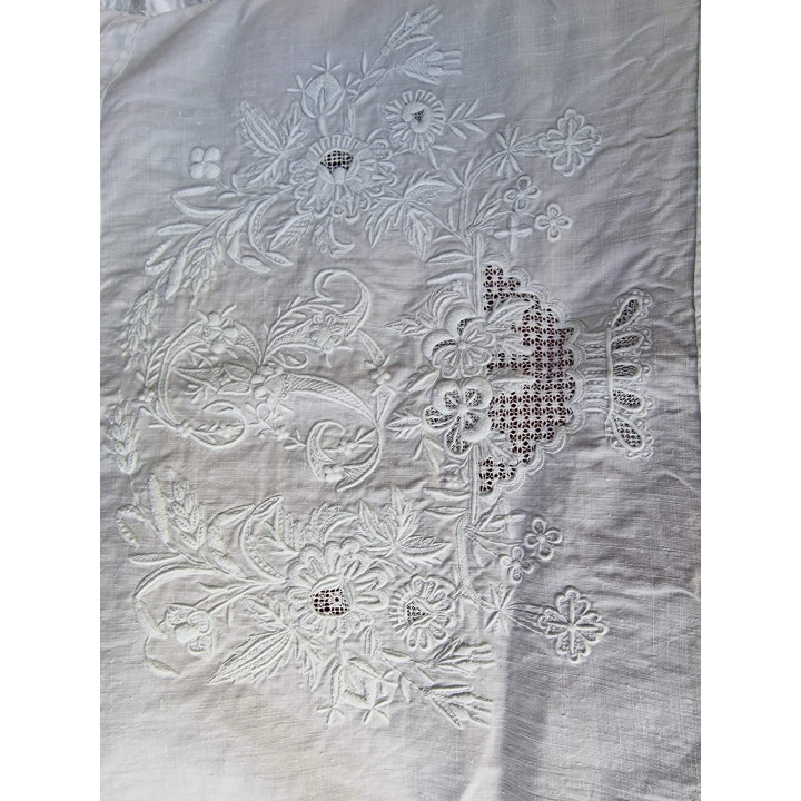 Parure de Lit Ancienne en Pur Lin France 1900 - Belle Époque