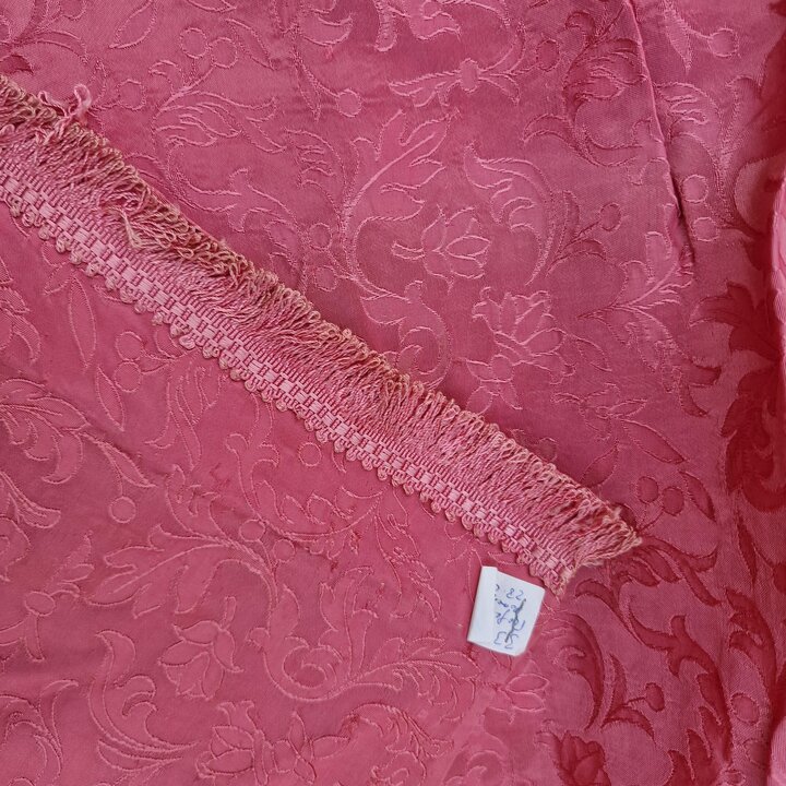 Cortinas Vintage Paneles Lambrequín Cenefa, Damasco Mezcla Seda Viscosa Mediados Siglo, Jacquard Floral Rojo Arándano, para Saló