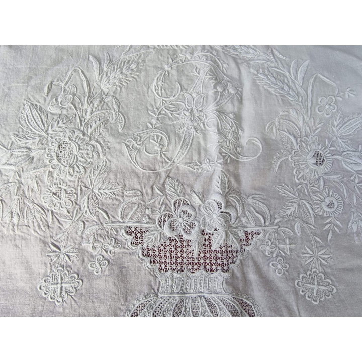 Parure de Lit Ancienne en Pur Lin France 1900 - Belle Époque