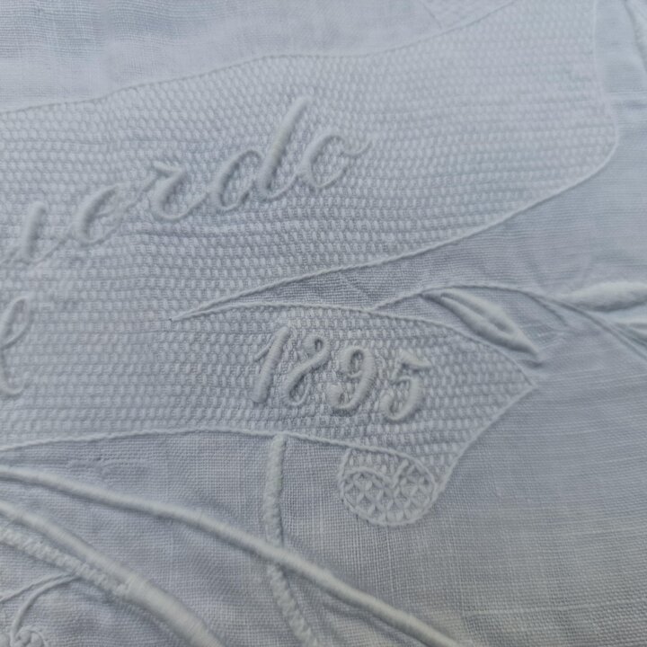 Drap de Lin Ancien, Couvre-lit Brode Main Trousseau de Mariage Espagnol Monogramme Recuerdo Date 1895 Literie Blanche 160x280 cm