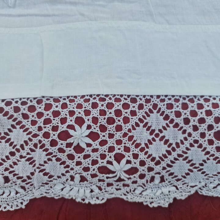 Antiek Linnen Laken Handgeborduurd Carolina Monogram Kanten Rand Bobbinkant Bruidsuitzet 220x280 cm Jaren 1910