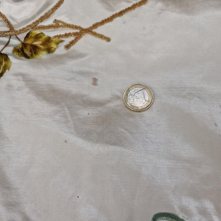 Antique French Silk Bedspread 1900s Hand Embroidered Cherub Putti Flower Garland Silk Damask Scalloped Edge Trousseau Victorian 