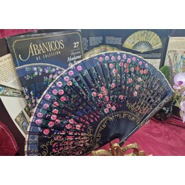 Wachlarz kolekcjonerski z zeszytem, Planeta DeAgostini 27, Wachlarz Madame du Barry, 23 cm, azurowy wachlarz w kwiaty