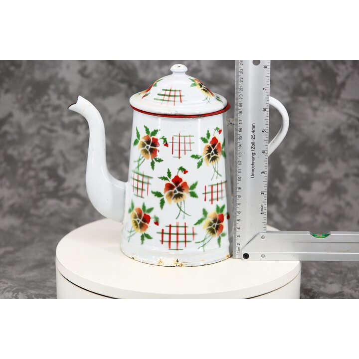 Cafeteira Vintage de Metal Esmaltado, Estampa Pensamentos e Grade, 2.2 Litros, Altura 22 cm, Utensilio de Cozinha Retro