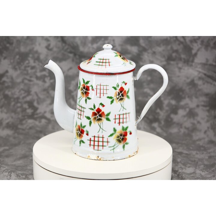 Cafeteira Vintage de Metal Esmaltado, Estampa Pensamentos e Grade, 2.2 Litros, Altura 22 cm, Utensilio de Cozinha Retro
