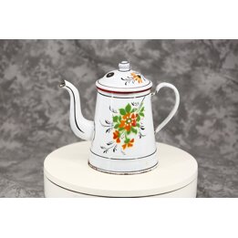 Cafeteira Esmaltada Bule de Chá Vintage Flores Pintadas à Mão 1.2L Metal Esmaltado Branco Decoração de Cozinha Rústica