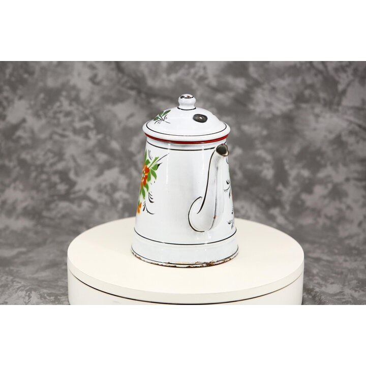 Cafeteira Esmaltada Bule de Chá Vintage Flores Pintadas à Mão 1.2L Metal Esmaltado Branco Decoração de Cozinha Rústica