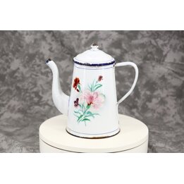 Cafeteira Antiga de Chapa Esmaltada Jarro Bule, Decoração Rústica de Cozinha Vintage com Flores Pintadas 2.2L