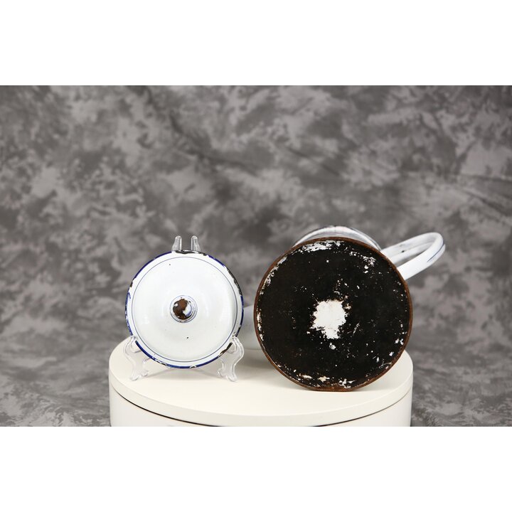Cafetière Ancienne en Tôle Émaillée Verseuse, Décoration de Cuisine Champêtre Vintage avec Fleurs Peintes 2.2L
