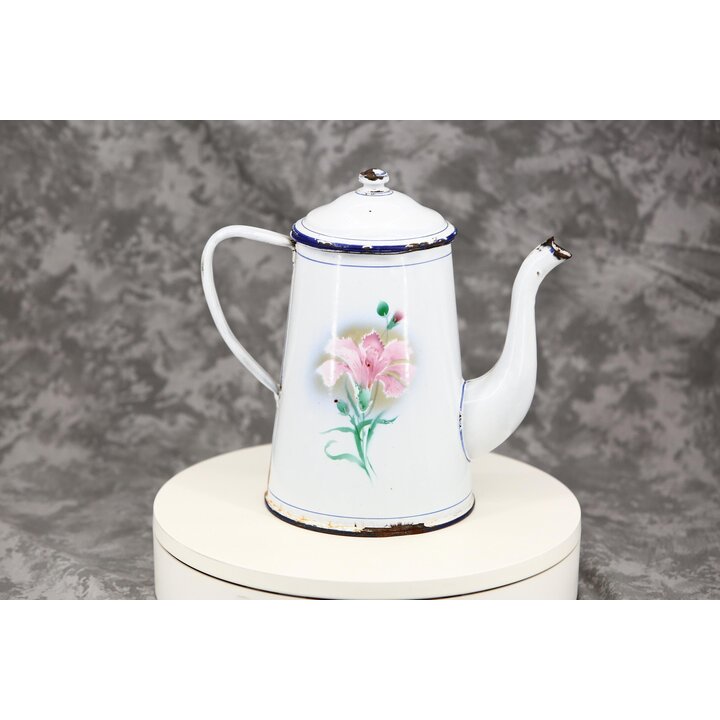 Kaffeekanne Emaillierte Vintage Kaffeekessel, Emaille Kanne mit Blumenmotiv, Französische Landhaus Deko Küche 2.2L