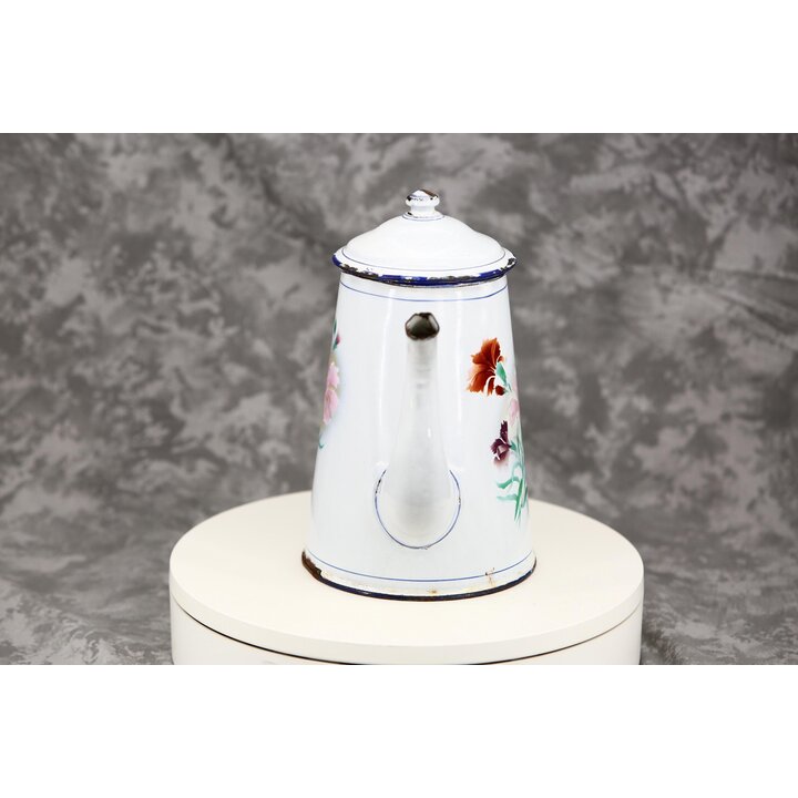 Cafeteira Antiga de Chapa Esmaltada Jarro Bule, Decoração Rústica de Cozinha Vintage com Flores Pintadas 2.2L