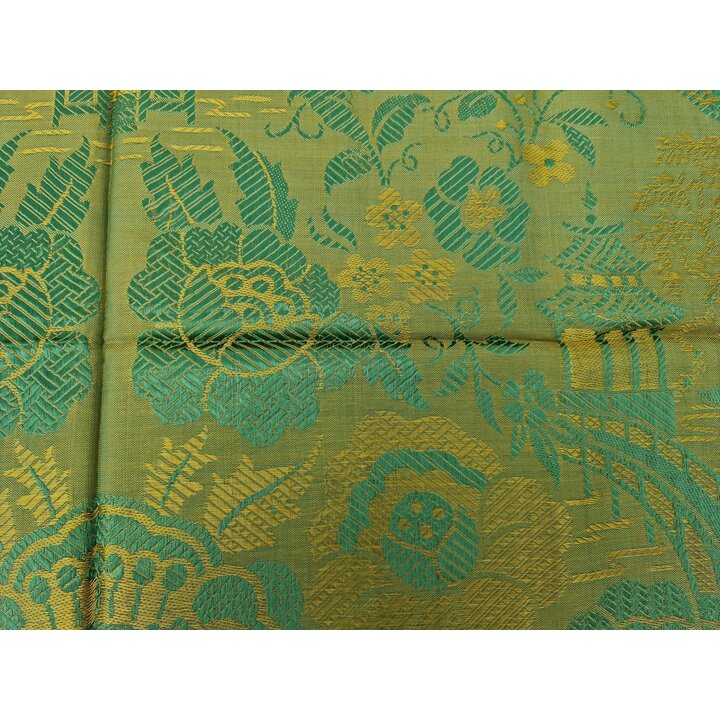 Narzuta Vintage Chinoiserie Brokat, Smok Feniks Jedwab Wiskoza Żakard, Kapa na Łóżko Zielone Złoto 240x200 cm, Nieużywana
