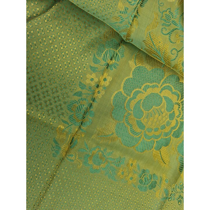 Vintage Chinoiserie Bedspread Coverlet, Dragon Phoenix Silk Viscose Brocade, Green Gold Jacquard 240x200 cm, Unused Tag