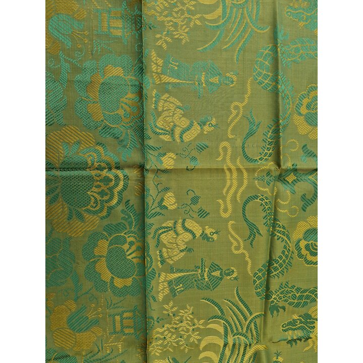 Vintage Chinoiserie Bedspread Coverlet, Dragon Phoenix Silk Viscose Brocade, Green Gold Jacquard 240x200 cm, Unused Tag