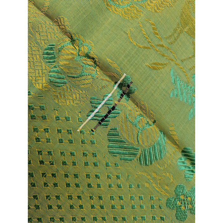 Vintage Chinoiserie Bedspread Coverlet, Dragon Phoenix Silk Viscose Brocade, Green Gold Jacquard 240x200 cm, Unused Tag