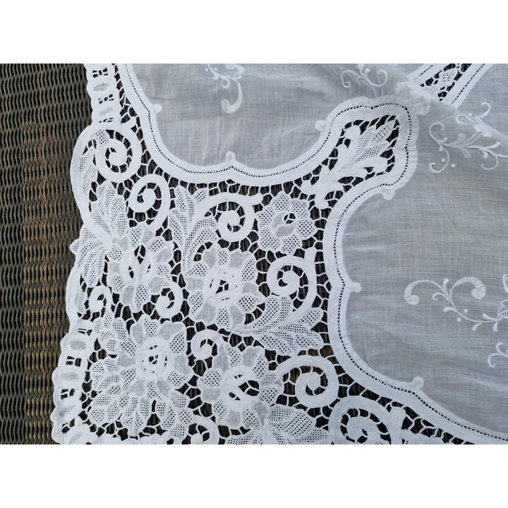Vintage Venetian Lace Tablecloth 170x400 cm, Long Banquet Table Cover, White Cotton Needlework Openwork Textiles, 1920s Italian 