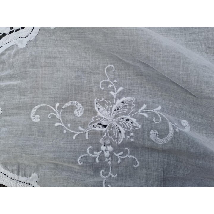 Toalha de Mesa Vintage Renda Veneziana 170x400 cm, Toalha Grande Banquete, Algodao Branco Bordado Vazado, Textil Italiano 1920