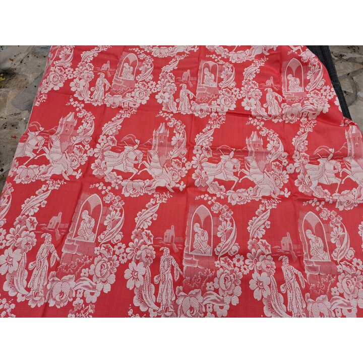 Tessuto Jacquard Vintage Spagnolo al Metro, Damasco Rosso Tappezzeria Medievale, Broccato Anni 50, Larghezza 140 cm
