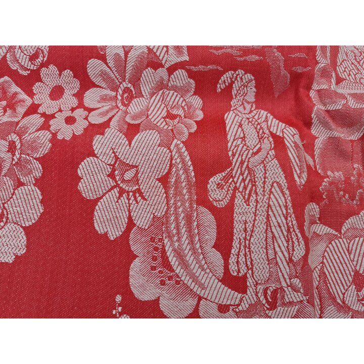 Vintage Spaanse Jacquard Stof per Meter, Rode Damast Meubelstof Middeleeuwen, Jaren 50 Brokaat, Breedte 140 cm