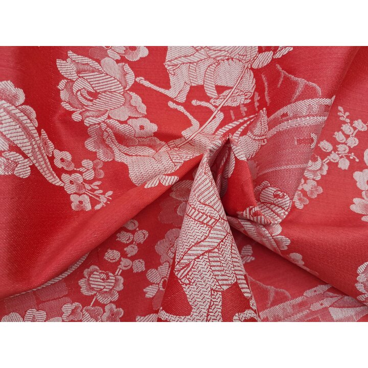 Tecido Jacquard Vintage Espanhol por Metro, Damasco Vermelho Estofamento Medieval, Brocado Anos 50, Largura 140 cm