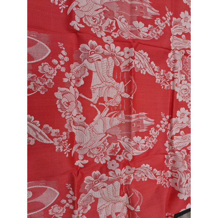 Vintage Spaanse Jacquard Stof per Meter, Rode Damast Meubelstof Middeleeuwen, Jaren 50 Brokaat, Breedte 140 cm