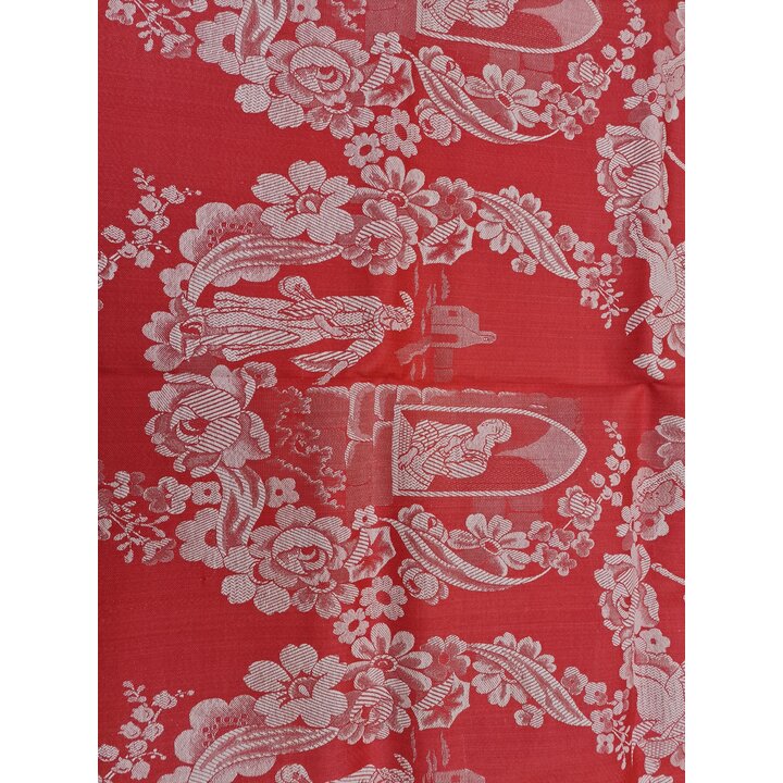 Tissu Jacquard Vintage Espagnol au Metre, Damas Rouge Tapisserie Medievale, Brocart Troubadour Annees 50, Largeur 140 cm