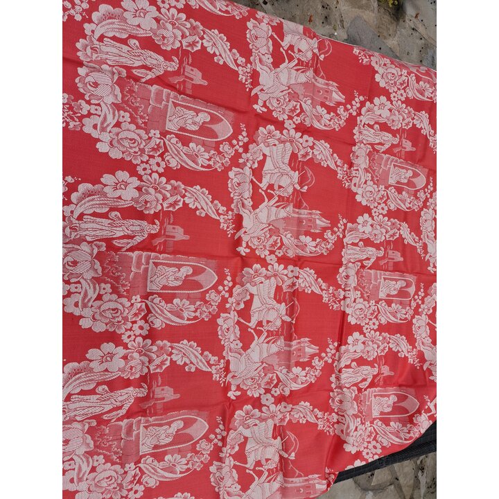 Tessuto Jacquard Vintage Spagnolo al Metro, Damasco Rosso Tappezzeria Medievale, Broccato Anni 50, Larghezza 140 cm